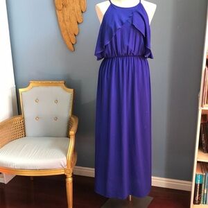 Scobe royal blue sleeveless halter long party dress size L